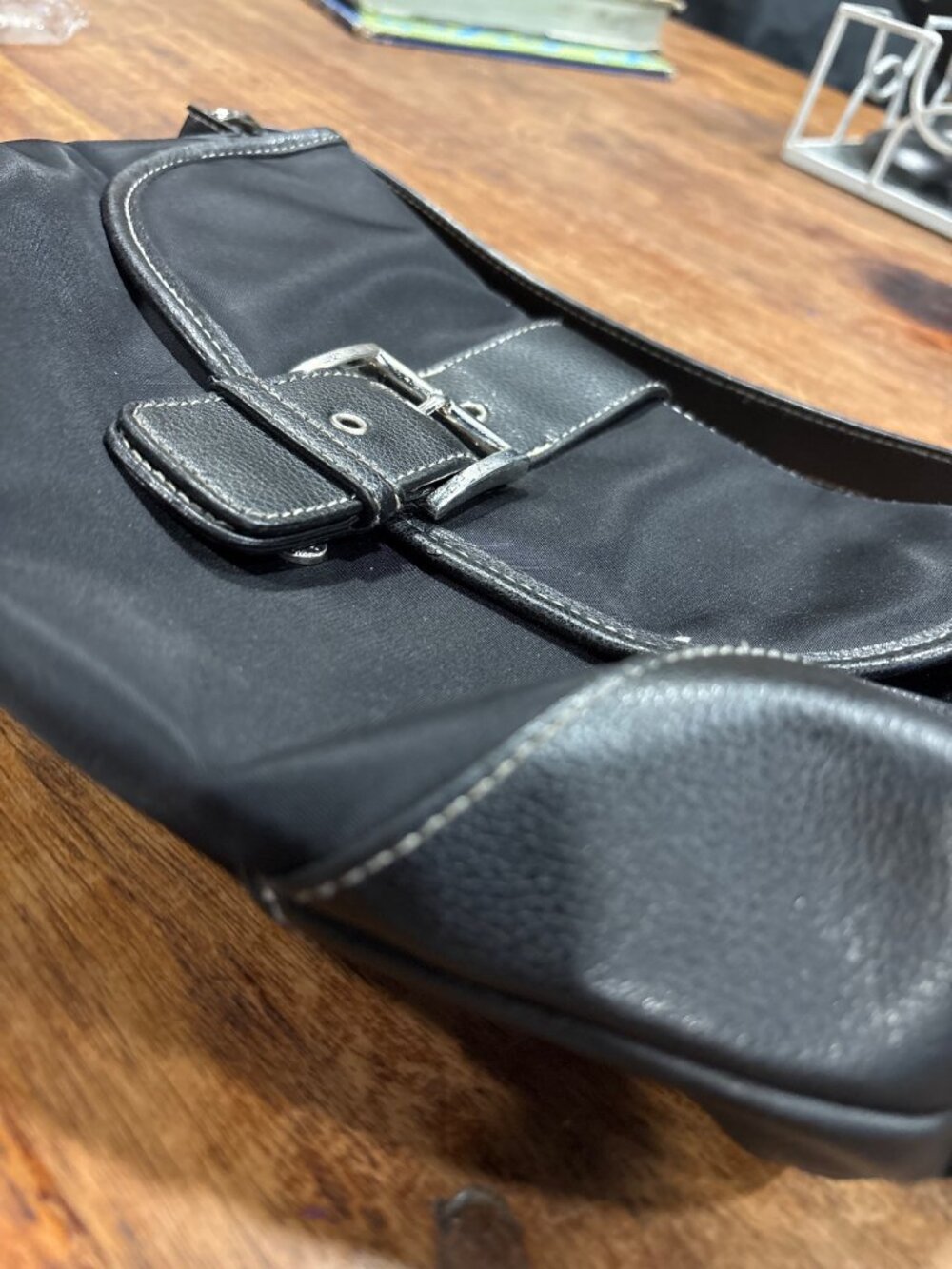 Victorias Secret Black ShoulderHand Bag Faux Leather Accents & Buckle Detail - Picture 3 of 8